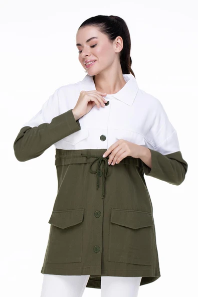 Uzun Kol Pazen Hazal Sonbahar ve Kışlık Ceket Haki Hk L/XL Haki - 5