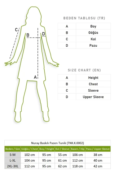 Uzun Kol Nuray Baskılı Pazen Sonbahar ve Kışlık Tunik Haki Hk 2XL-3XL Haki - Resim 6