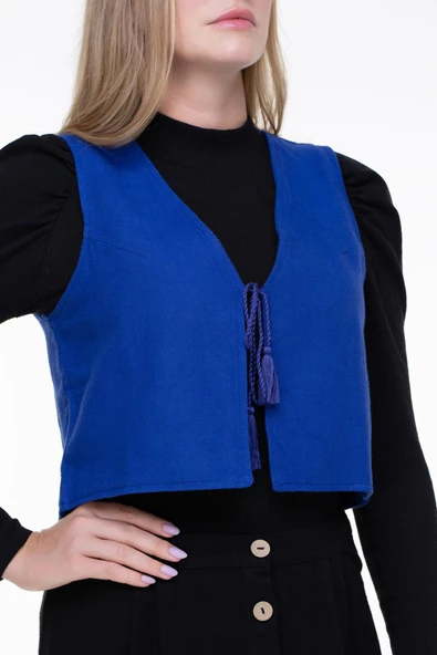 Kolsuz Necla Pazen Kısa Sonbahar ve Kışlık Yelek Saks Sks 2XL Saks - 3