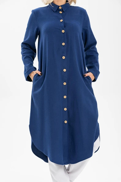 Uzun Kol Merve Pazen Sonbahar ve Kışlık Tunik Saks Sks 2XL Saks - Resim 3