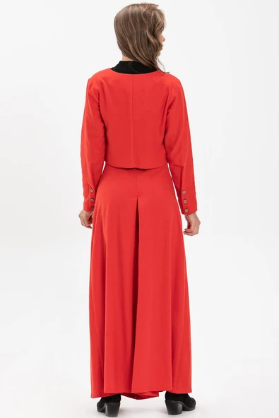 Uzun Kol Nakışlı Pazen Sonbahar ve Kışlık Ceket Kırmızı Krmz L Kırmızı - Resim 2