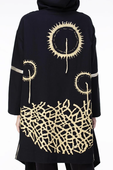 Uzun Kol Efsun Pazen Sonbahar ve Kışlık Ceket Siyah Syh - Resim 6