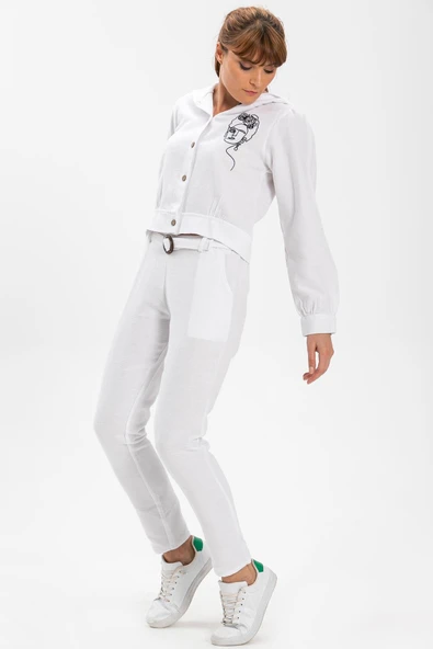 Uzun Kol Hüma Pazen Sonbahar ve Kışlık Bluz Beyaz Byz L Beyaz - Resim 4