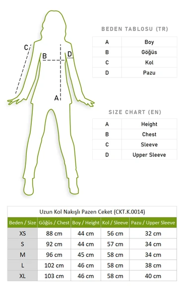 Uzun Kol Nakışlı Pazen Sonbahar ve Kışlık Ceket Kırmızı Krmz L Kırmızı - Resim 5