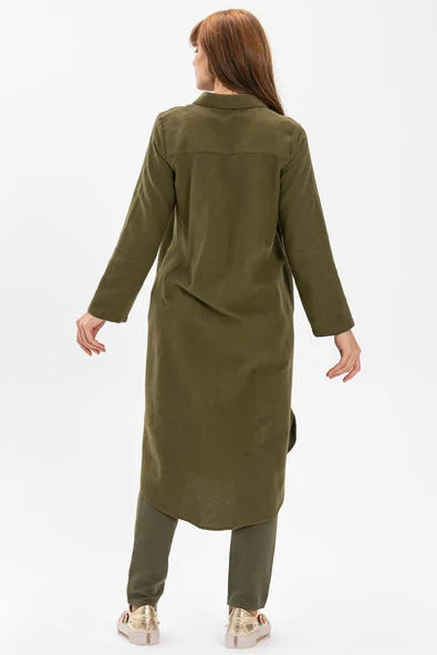 Uzun Kol Merve Pazen Sonbahar ve Kışlık Tunik Haki Hk 2XL Haki - Resim 2