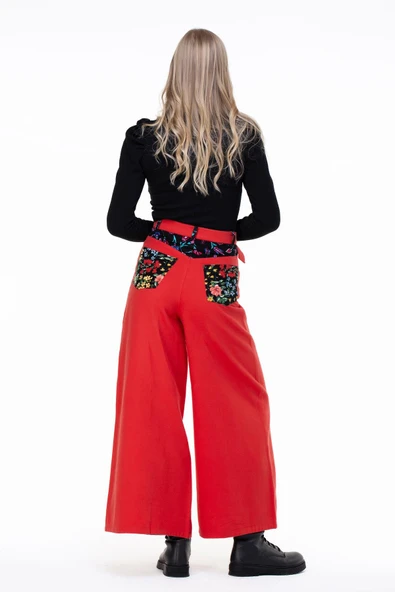 Lale Pazen Sonbahar ve Kışlık Pantolon Kırmızı Krmz L Kırmızı - 2