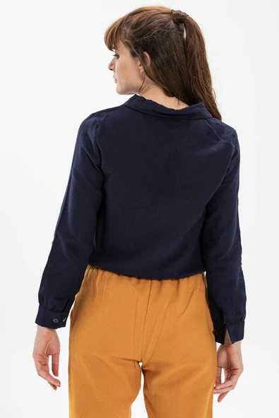 Uzun Kol İlayda Pazen Sonbahar ve Kışlık Bluz Lacivert Lcvt L Lacivert - Resim 2