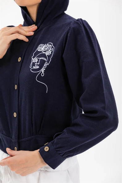 Uzun Kol Hüma Pazen Sonbahar ve Kışlık Bluz Lacivert Lcvt L Lacivert - Resim 3