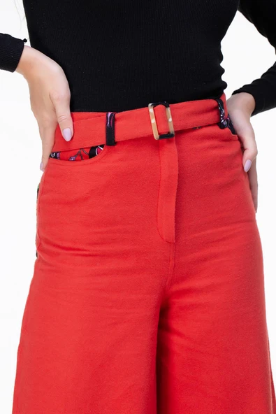 Lale Pazen Sonbahar ve Kışlık Pantolon Kırmızı Krmz L Kırmızı - 3