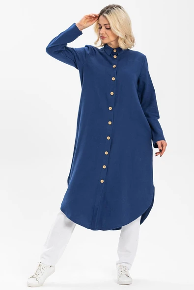 Uzun Kol Merve Pazen Sonbahar ve Kışlık Tunik Saks Sks 2XL Saks ürün görseli