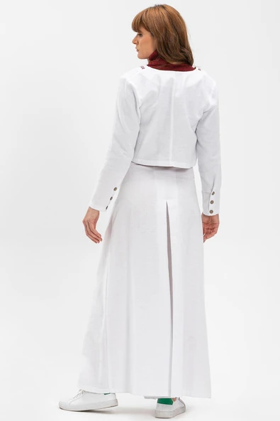 Pileli Pazen Sonbahar ve Kışlık Pantolon Etek Beyaz Byz L Beyaz - 2