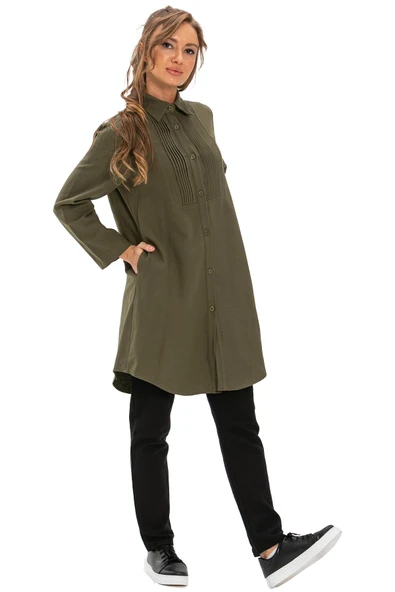 Uzun Kol Nuray Pazen Sonbahar ve Kışlık Tunik Haki Hk 2XL-3XL Haki - 6