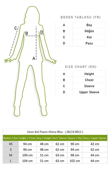 Uzun Kol Hüma Pazen Sonbahar ve Kışlık Bluz Saks Sks L Saks - 5