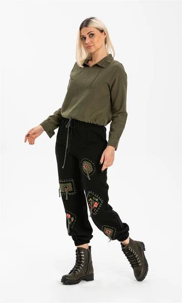 Uzun Kol İlayda Pazen Sonbahar ve Kışlık Bluz Haki Hk L Haki - Resim 4