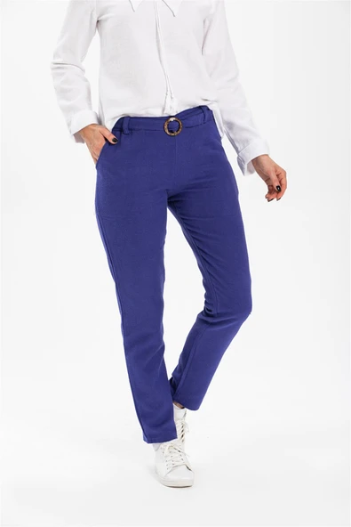 Kemerli Pazen Sonbahar ve Kışlık Pantolon Saks Sks 36 Saks - 3