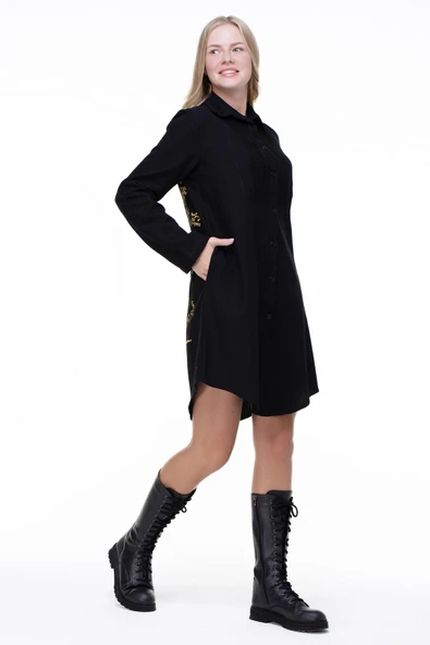 Uzun Kol Nuray Baskılı Pazen Sonbahar ve Kışlık Tunik Siyah Syh 2XL-3XL Siyah - 5