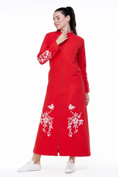 Nisa Pazen Sonbahar ve Kışlık Ferace Kırmızı Krmz - Resim 5
