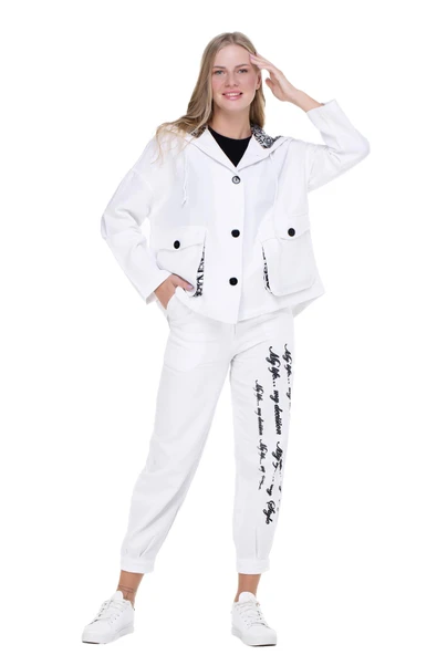 Uzun Kol Kapüşonlu Gamze Pazen Sonbahar ve Kışlık Ceket Beyaz Byz 2XL-3XL Beyaz - 8