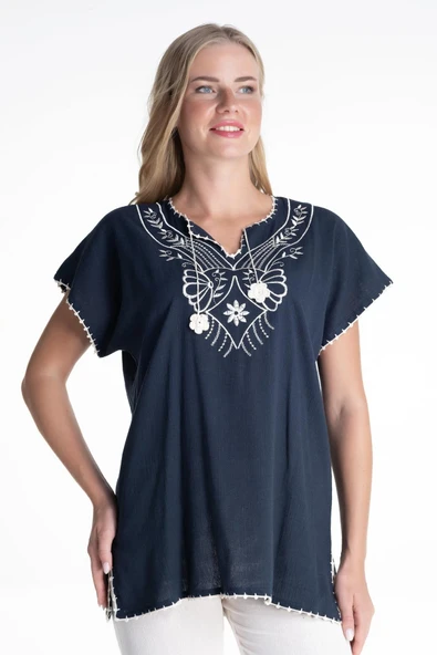 Kısa Kol Şile Bezi Naz Yazlık Bluz Petrol Ptrl M Petrol ürün görseli