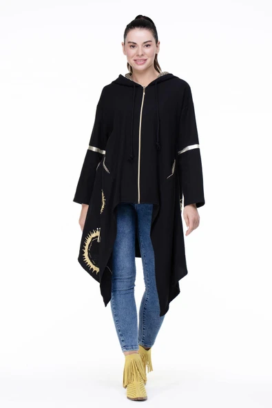 Uzun Kol Efsun Pazen Sonbahar ve Kışlık Ceket Siyah Syh ürün görseli