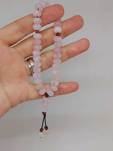Pembe Kuvars Taşı 33Lük Özel Kesim Minimal Tesbih (54316) - 1