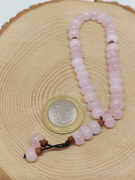 Pembe Kuvars Taşı 33Lük Özel Kesim Minimal Tesbih (54316) - 5