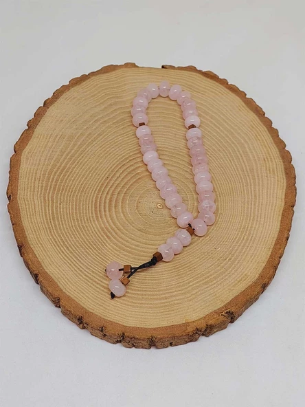 Pembe Kuvars Taşı 33Lük Özel Kesim Minimal Tesbih (54316) - 4