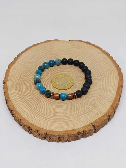 Apatit & Oniks Taşı 8mm Unisex Tasarım Bileklik Hawaii Model (14290) - Resim 5