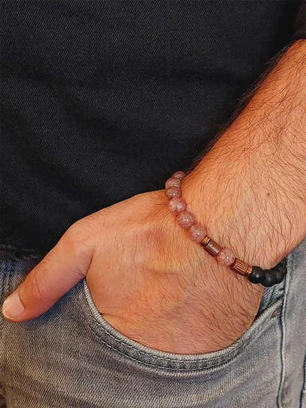 Çilek Kuvars & Oniks Taşı 8mm Unisex Tasarım Bileklik Hawaii Model (9778) - Resim 3