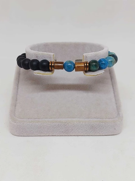 Apatit & Oniks Taşı 8mm Unisex Tasarım Bileklik Hawaii Model (14290) - Resim 2