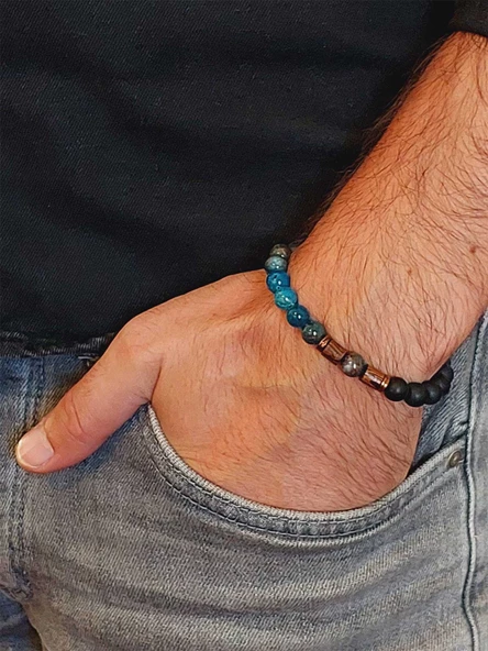 Apatit & Oniks Taşı 8mm Unisex Tasarım Bileklik Hawaii Model (14290) - Resim 3