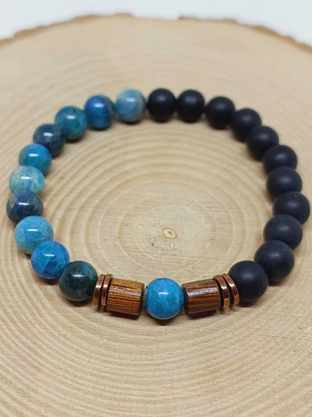 Apatit & Oniks Taşı 8mm Unisex Tasarım Bileklik Hawaii Model (14290) - Resim 6