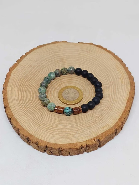 Afrika Turkuaz & Oniks Taşı 8mm Unisex Tasarım Bileklik Hawaii Model (3871) - Resim 5