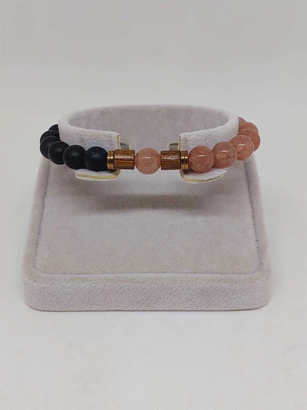 Çilek Kuvars & Oniks Taşı 8mm Unisex Tasarım Bileklik Hawaii Model (9778) - Resim 2