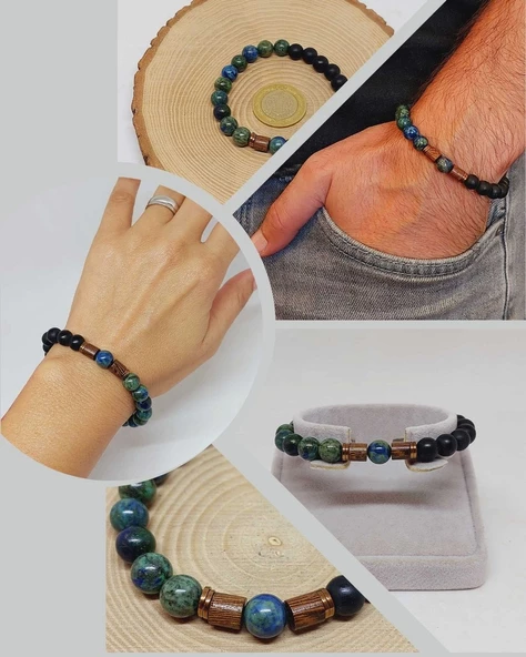 Azurit & Oniks Taşı 8mm Unisex Tasarım Bileklik Hawaii Model (3210) ürün görseli