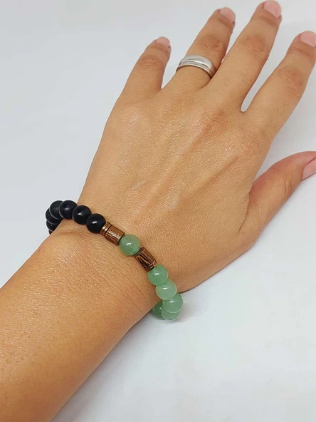 Aventurin & Oniks Taşı 8mm Unisex Tasarım Bileklik Hawaii Model (17605) - Resim 4