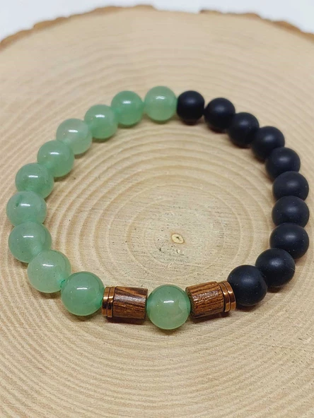 Aventurin & Oniks Taşı 8mm Unisex Tasarım Bileklik Hawaii Model (17605) - Resim 6