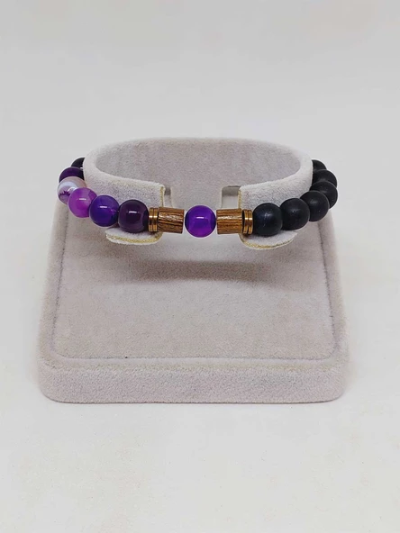 Mor Akik & Oniks Taşı 8mm Unisex Tasarım Bileklik Hawaii Model (7777) - Resim 2