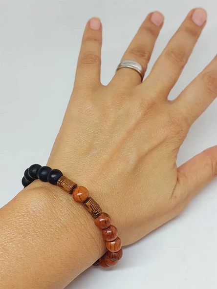 Kan Ağacı & Oniks Taşı 8mm Unisex Tasarım Bileklik Hawaii Model (5130) - Resim 4