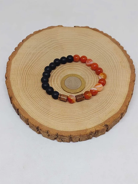 Karnelyan Akik & Oniks Taşı 8mm Unisex Tasarım Bileklik Hawaii Model (14235) - Resim 5