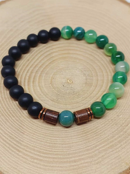 Yeşil Akik & Oniks Taşı 8mm Unisex Tasarım Bileklik Hawaii Model (7888) - Resim 5