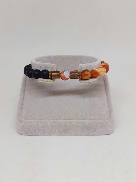 Karnelyan Akik & Oniks Taşı 8mm Unisex Tasarım Bileklik Hawaii Model (14235) - Resim 2