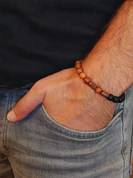 Kan Ağacı & Oniks Taşı 8mm Unisex Tasarım Bileklik Hawaii Model (5130) - Resim 3