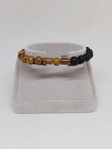 Kör Diken Ağacı & Oniks Taşı 8mm Unisex Tasarım Bileklik Hawaii Model (5125-1) - Resim 2