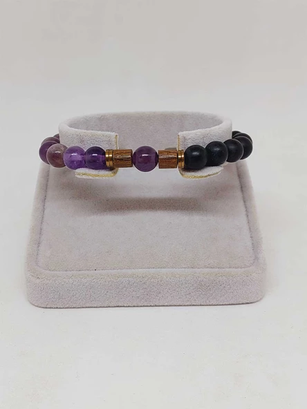 Ametist & Oniks Taşı 8mm Unisex Tasarım Bileklik Hawaii Model (8968) - Resim 2