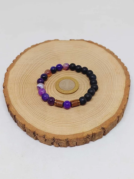 Mor Akik & Oniks Taşı 8mm Unisex Tasarım Bileklik Hawaii Model (7777) - Resim 5