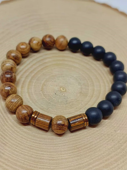 Kör Diken Ağacı & Oniks Taşı 8mm Unisex Tasarım Bileklik Hawaii Model (5125-1) - Resim 6