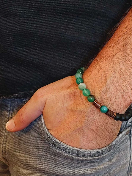 Yeşil Akik & Oniks Taşı 8mm Unisex Tasarım Bileklik Hawaii Model (7888) - Resim 2