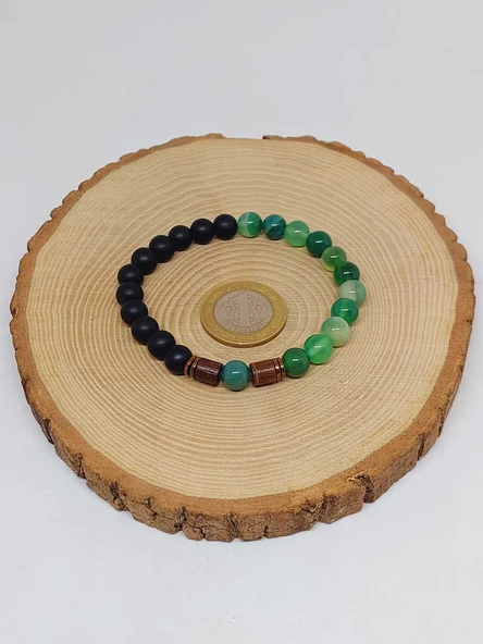 Yeşil Akik & Oniks Taşı 8mm Unisex Tasarım Bileklik Hawaii Model (7888) - Resim 3