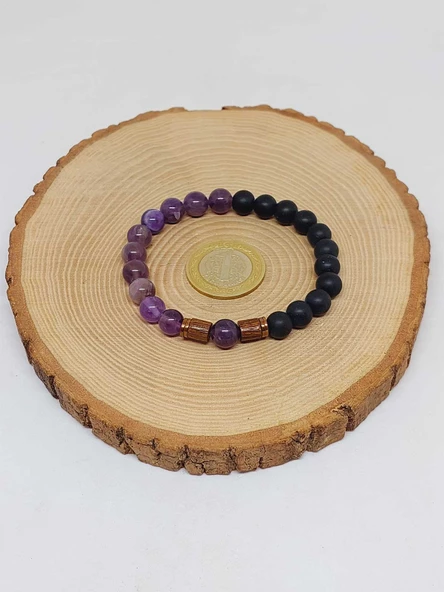 Ametist & Oniks Taşı 8mm Unisex Tasarım Bileklik Hawaii Model (8968) - Resim 5